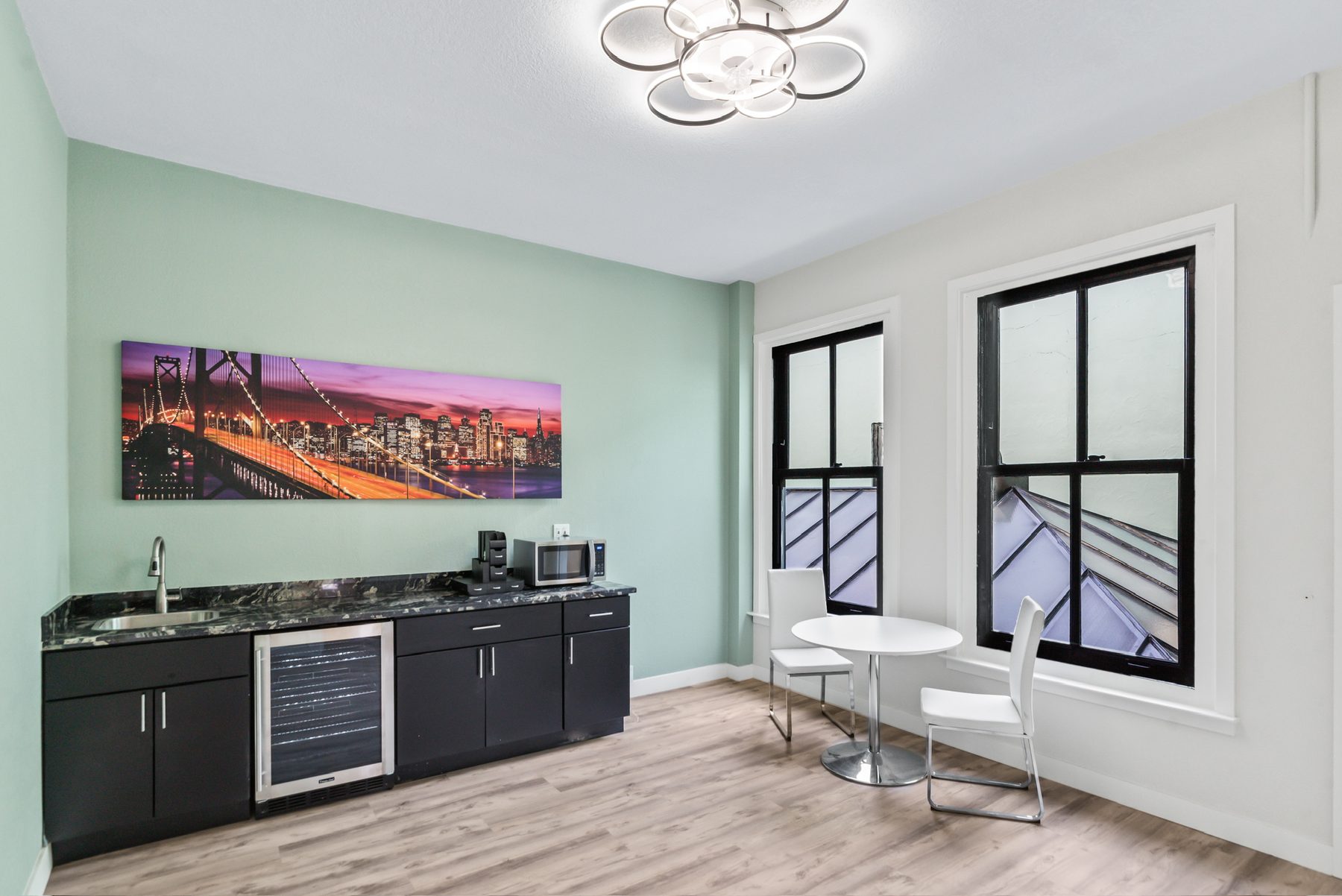 Kitchenette with sink and seating